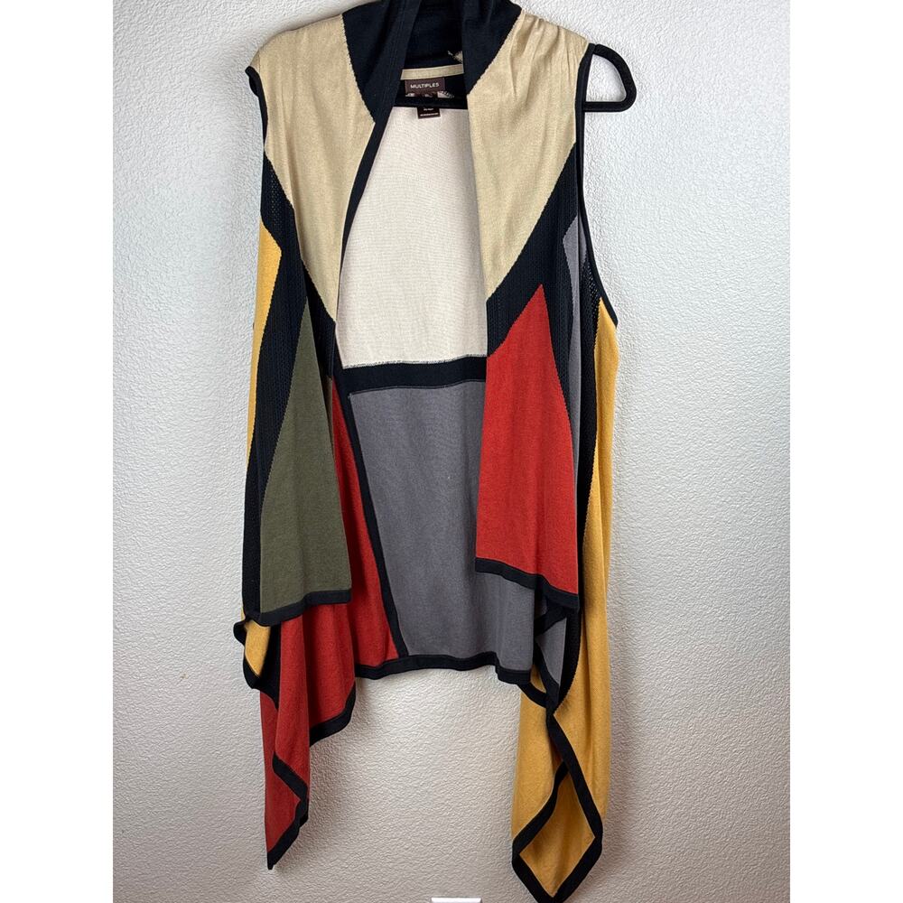 Multiples Cardigan Women’s SZ XL Open Knit Waterfall Multicolor Asymmetric Boho